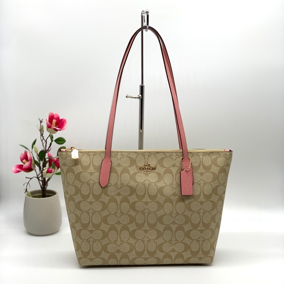 Coach Handbags - Coach Zip Top Tote In Signature Canvas